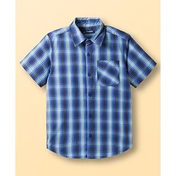 Pine Kids Cotton Woven Half Sleeves Checks Shirt With Printed T-Shirt - Blue