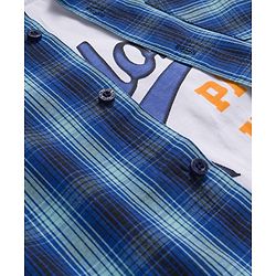 Pine Kids Cotton Woven Half Sleeves Checks Shirt With Printed T-Shirt - Blue