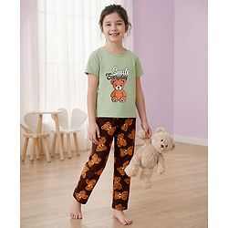Pine Kids Single Jersey Knit Half Sleeves Night Suit With Animal Print - Green