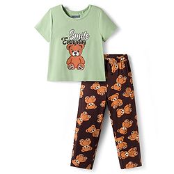 Pine Kids Single Jersey Knit Half Sleeves Night Suit With Animal Print - Green