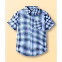 Pine Kids Cotton Woven Half Sleeves Checks Shirt With Printed T-Shirt - Navy Blue
