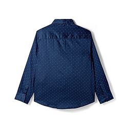 Pine Kids Cotton Woven Full Sleeves Party Shirt With Polka Dot Print & Bow - Navy Blue