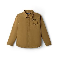 Pine Kids Cotton Woven Full Sleeves Shirt With Text Print - Yellow