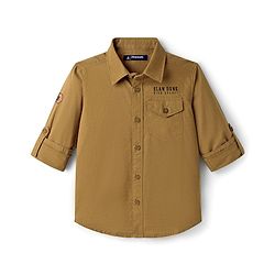 Pine Kids Cotton Woven Full Sleeves Shirt With Text Print - Yellow