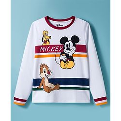 Pine Kids Disney Single Jersey Kit Full Sleeves T-Shirt with Mickey & Friends Front & Back Graphic - White