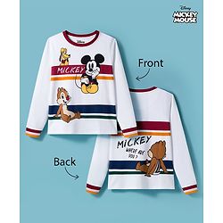 Pine Kids Disney Single Jersey Kit Full Sleeves T-Shirt with Mickey & Friends Front & Back Graphic - White
