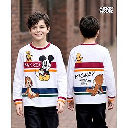 Pine Kids Disney Single Jersey Kit Full Sleeves T-Shirt with Mickey & Friends Front & Back Graphic - White