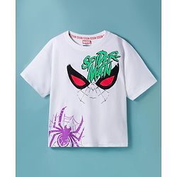 Pine Kids Marvel Single Jersey Knit Drop Shoulder Half Sleeves Oversized T-Shirt with Spider Man Front & Back Graphic - White