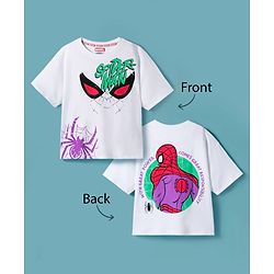 Pine Kids Marvel Single Jersey Knit Drop Shoulder Half Sleeves Oversized T-Shirt with Spider Man Front & Back Graphic - White