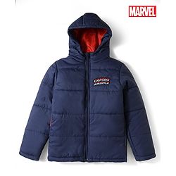 Pine Kids Marvel Woven Full Sleeves Hooded Front &  Back Captain America Printed Padded Jacket - Navy