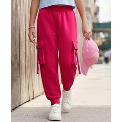 Pine Kids Knit Full Length Solid Coloured Lounge Pant With Pockets - Dark Pink