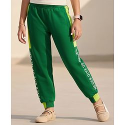 Pine Kids Knit Full Length Lounge Pant With Text Print - Green