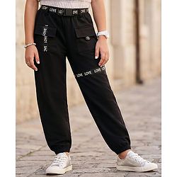 Pine Kids Knit Full Length Lounge Pant With Text Print - Black