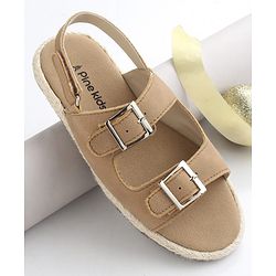 Pine Kids Solid Colour Sandals With Velcro Closure - Tan