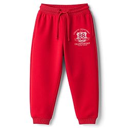 Pine Kids Knit Full Length Lounge Pant With Champion Text Print - Red