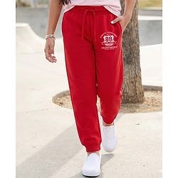 Pine Kids Knit Full Length Lounge Pant With Champion Text Print - Red