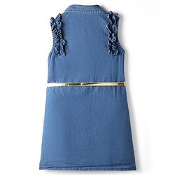 Pine Kids Cotton Woven Frill Sleeves Frock with Heart Patch & Belt - Navy Blue