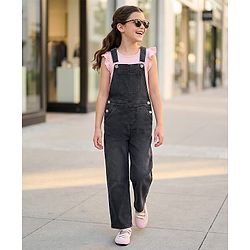Pine Kids Cotton Woven Solid Color Dungaree - Black