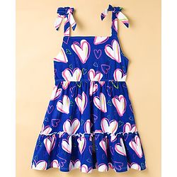Pine Kids Cotton Knit Half Flutter Sleeves Tiered Frock with Inner T-Shirt & Heart Print - Multicolor