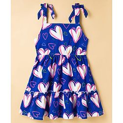 Pine Kids Cotton Knit Half Flutter Sleeves Tiered Frock with Inner T-Shirt & Heart Print - Multicolor