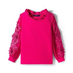 Pine Kids Woven Full Sleeves Top with Floral Embroidery - Dark Pink