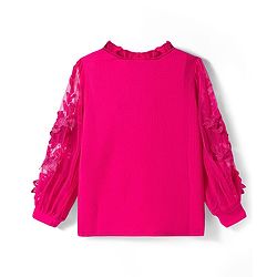 Pine Kids Woven Full Sleeves Top with Floral Embroidery - Dark Pink