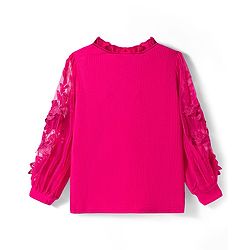 Pine Kids Woven Full Sleeves Top with Floral Embroidery - Dark Pink