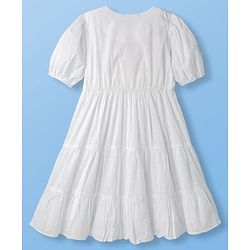 Pine Kids Cotton Woven Half Sleeves Frock with Swiss Dots - White