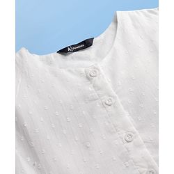 Pine Kids Cotton Woven Half Sleeves Frock with Swiss Dots - White