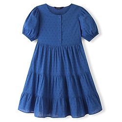 Pine Kids Cotton Woven Half Sleeves Frock with Texture Design -  Navy