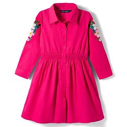 Pine Kids Cotton Woven Full Sleeves Frock With Floral Embroidery - Fuchsia