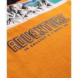 Pine Kids Cotton Knit Half Sleeves Polo T-Shirt with Adventure Print- Mustard