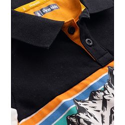 Pine Kids Cotton Knit Half Sleeves Polo T-Shirt with Adventure Print- Mustard