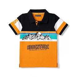 Pine Kids Cotton Knit Half Sleeves Polo T-Shirt with Adventure Print- Mustard