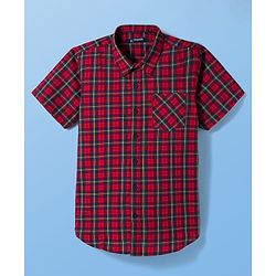 Pine Kids Cotton Woven Half Sleeves Checkered Shirt with Inner Tee - Red