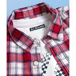 Pine Kids Cotton Woven Half Sleeve Checked Shirt & Inner Tee with Racing Graphic - Multicolor