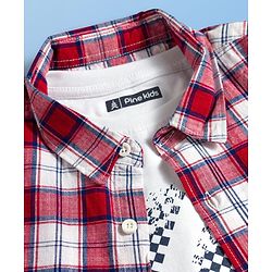Pine Kids Cotton Woven Half Sleeve Checked Shirt & Inner Tee with Racing Graphic - Multicolor