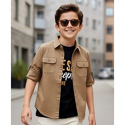 Pine Kids Cotton Woven Full Sleeves Solid Shirt with Inner Tee - Beige