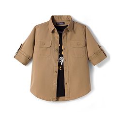 Pine Kids Cotton Woven Full Sleeves Solid Shirt with Inner Tee - Beige
