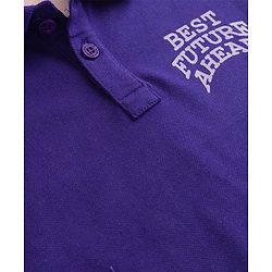 Pine Kids Cotton Knit Half Sleeves Polo T-Shirt with Colour Block Design & Text Print in Back - Purple