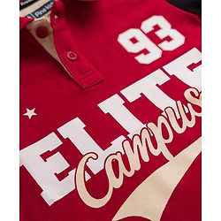 Pine Kids Cotton Knit Half Sleeves Polo T-Shirt with Colour Block Design & Text Print in Back - Red