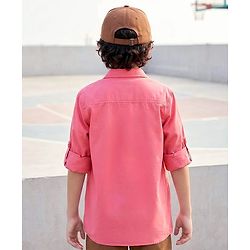 Pine Kids Cotton Woven Full Sleeves Solid Shirt With Basketball Champion Tank Top - Red