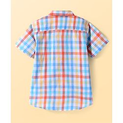 Pine Kids 100% Cotton Knit Half Sleeves Checks Shirt & Sleeveless Tank T-Shirt With Text Print - Multicolour