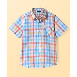Pine Kids 100% Cotton Knit Half Sleeves Checks Shirt & Sleeveless Tank T-Shirt With Text Print - Multicolour