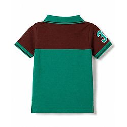 Pine Kids Cotton Knit Half Sleeves Striped Polo T-Shirt With Patch - Green & Black