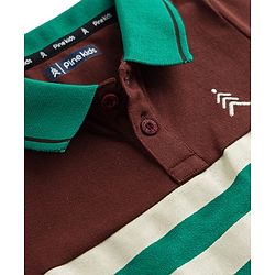 Pine Kids Cotton Knit Half Sleeves Striped Polo T-Shirt With Patch - Green & Black