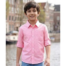Pine Kids Cotton Woven Full Sleeves Shirt With Checks - Pink