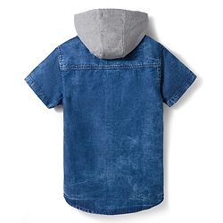 Pine Kids Cotton knit Half Sleeves Solid Color Hooded Shirt - Navy Blue