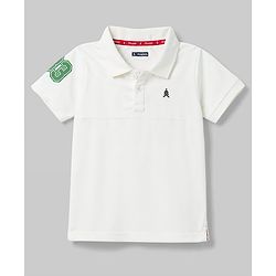 Pine Kids Cotton Knit Half Sleeves Polo T-Shirt with Polo Game Print in Back - White