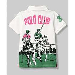 Pine Kids Cotton Knit Half Sleeves Polo T-Shirt with Polo Game Print in Back - White